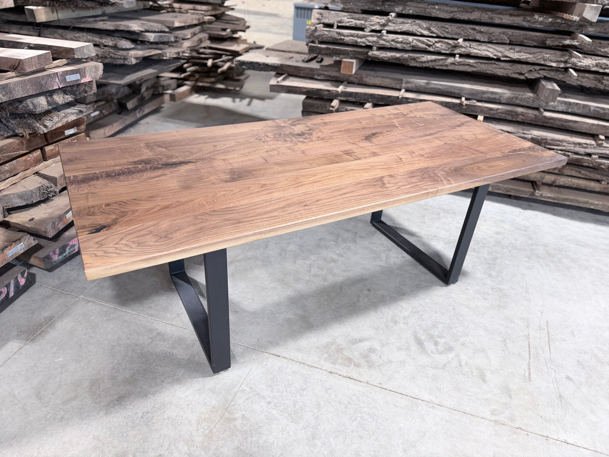 Walnut Dining Table with Black Metal Base